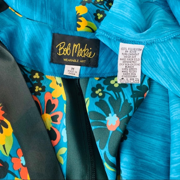 Vintage Bob Mackie / Turquoise Floral with Orange Yellow Black Flowers Kimono - Picture 7 of 8